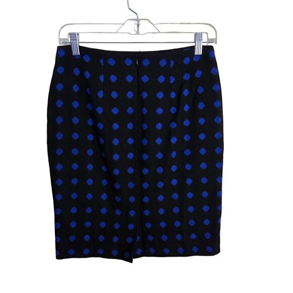 Talbots Black Blue Polka Dot Pencil Skirt Wool Blend Lined Size 2p - Picture 3 of 7